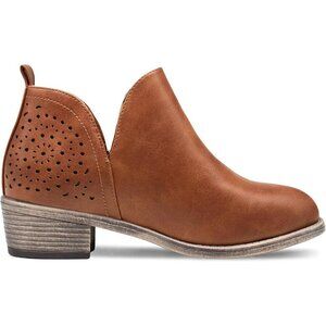 Vepose Ankle Boots Women Brown Chunky Cutout Heels Perforated Western Shoes